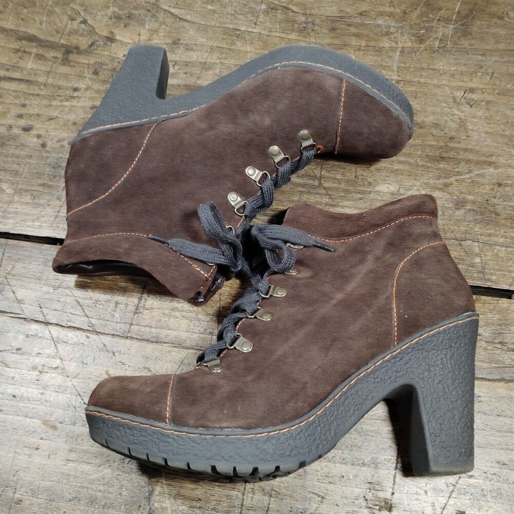 BORN BOC Women's Sz 11 Boots Brown Suede Block Heel Lace Up Platform Shoes READ - Picture 16 of 16